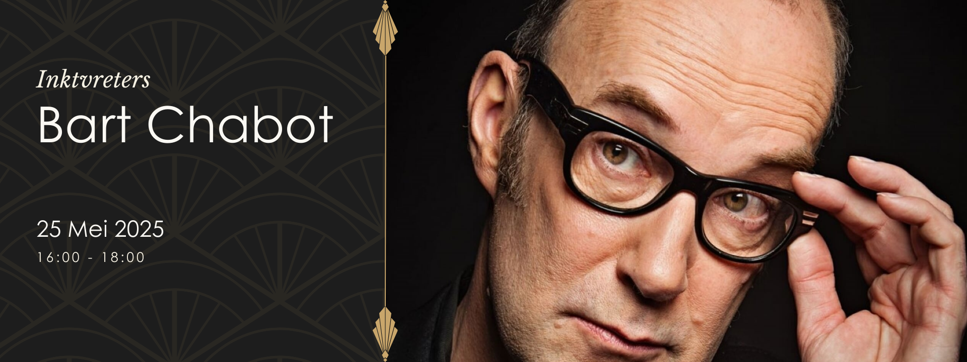 Portret van Bart Chabot, auteur en dichter, die op 25 mei een optreden verzorgt in De Alkenaer.