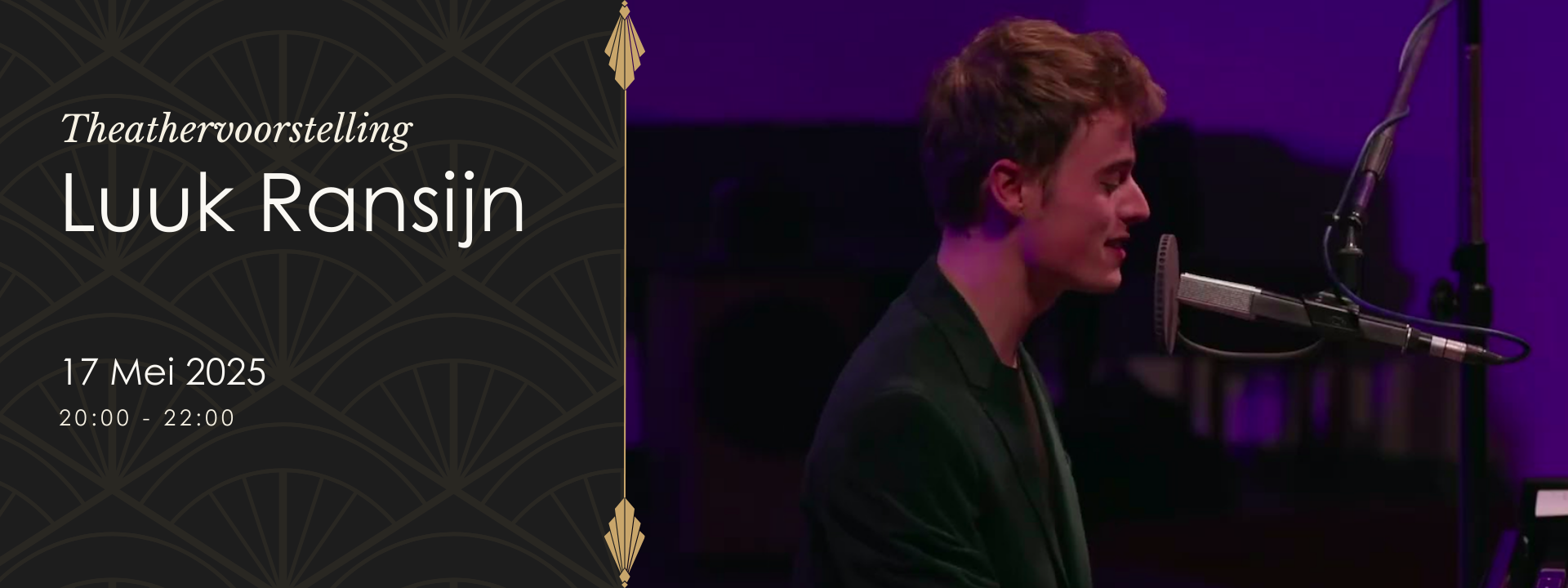 Luuk Ransijn tijdens zijn optreden op 17 mei in De Alkenaer, dichter en muzikant die poëzie combineert met persoonlijke verhalen.